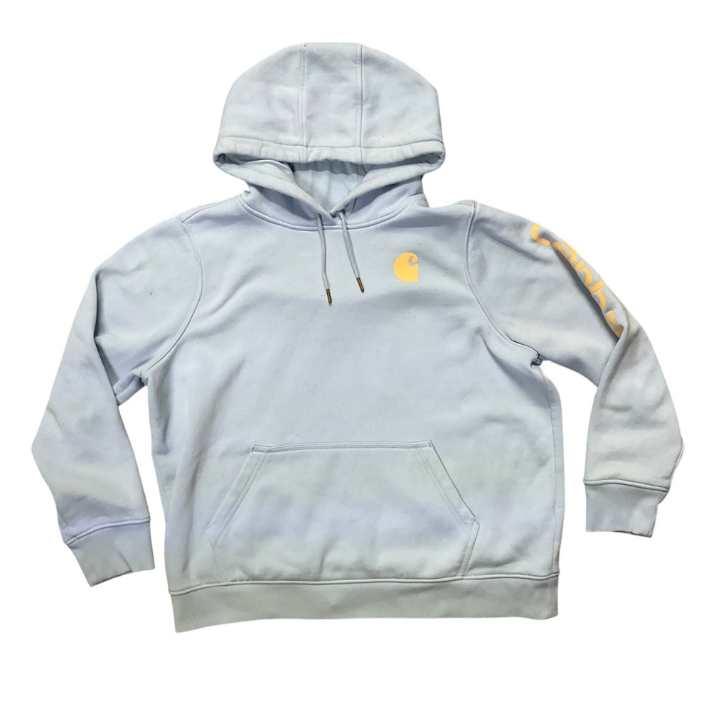 Carhartt Girls XL 16-18 Relaxed Fit Hoodie Light Blue Yellow Logo TS0288-W